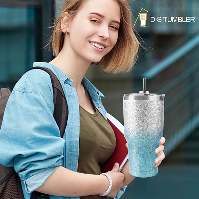 D·S 30 oz Tumbler Blue Glitter Gradient Cup Stainless Steel Double Wall Vacuum - Image 5