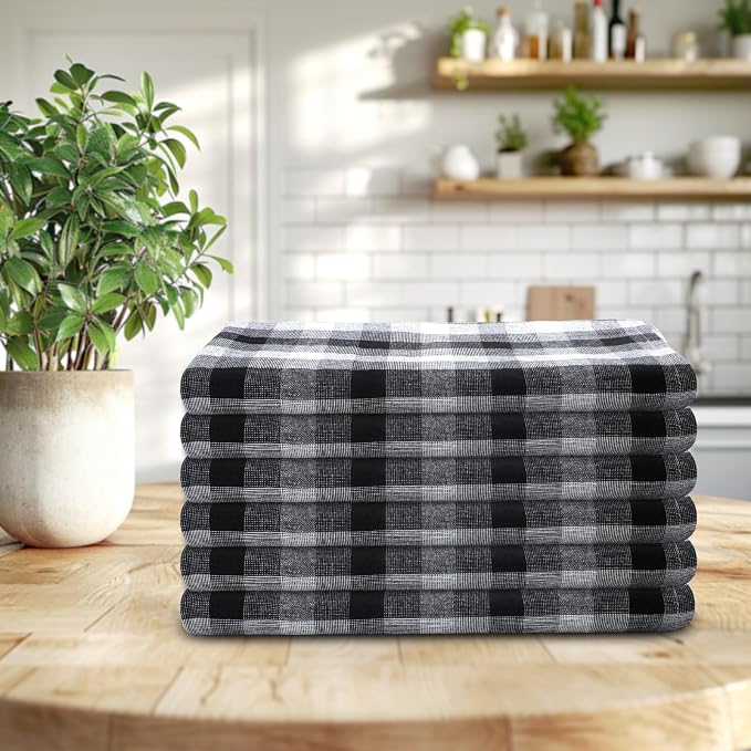Kitchen Towels Set of 6 Black/White Checks 20x30 Inches 100% Cotton Highly - Image 8