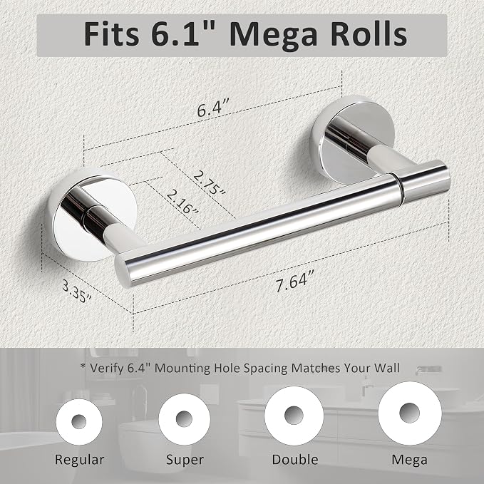BVL Toilet Paper Holder Polished Chrome Wall Mount Stainless Steel 304 Large - Image 6