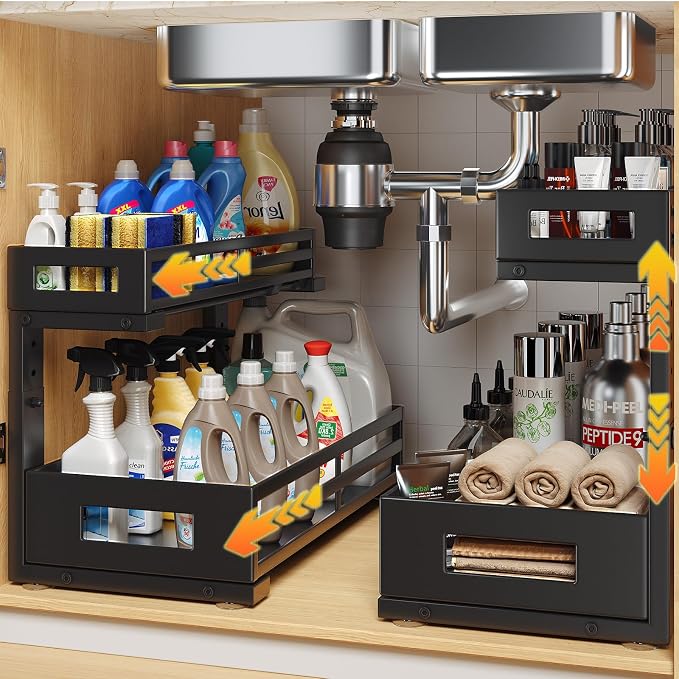 2-Pack 17"Deep Under Sink Organizer And Storage, 2-Tier L-Shaped Pull Out by UnderSinkOrganizer