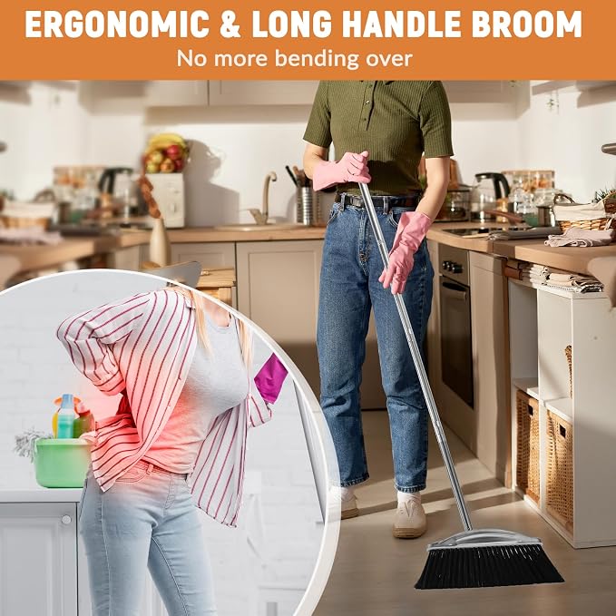 VOOWO Broom with Dustpan Combo Set, Heavy Duty Dust Pan with Long Handle - Image 5