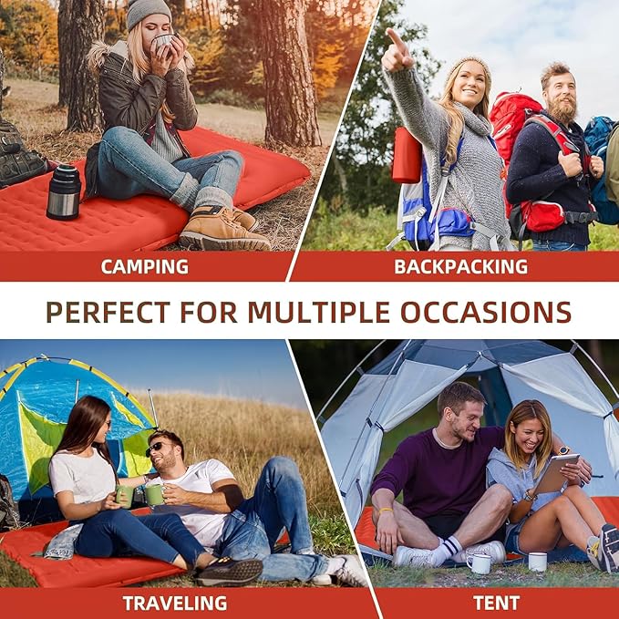 Camping Sleeping Pad, Extra Thick 5 Inch Camping Mat with Pillow, Built-in Foot Pump Inflatable Sleeping Pads Compact for Camping Backpacking Hiking Traveling Tent as Camping Essentials（O-B）