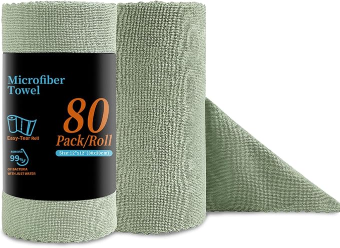 Jessy Home 80 Pack Microfiber Cleaning Cloth Roll Reusable Paper Towels 12"x12" by JessyHome