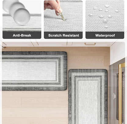 KIMODE Anti Fatigue Kitchen Mat, 17.3"x29" Cushioned Kitchen Rug, Non Slip Waterproof Kitchen Floor Mat, Farmhouse Comfort Standing Mat for Laundry, Office, Sink, Desk Grey