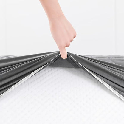 Hearth & Harbor 2 Pack Full Size Quilted Fitted Mattress Pad Cover, 100% Waterproof Mattress Protectors, Deep Pocket Fitted Mattress Cover 8" - 21" (54" x 75", Gray)