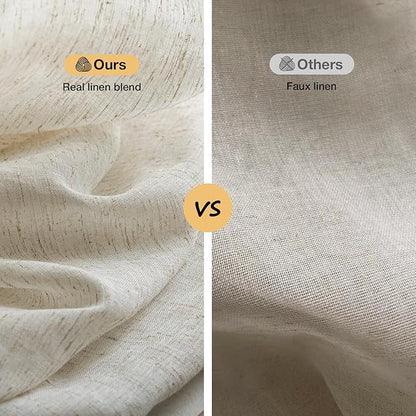 Anmao Flax Linen Curtains for Living Room 108 Inch Length 2 Panels Set, Light Filtering Sheer Window Curtain Drapes for Bedroom with Nickel Grommet, 52 Inch Wide Each Panel, Linen Color