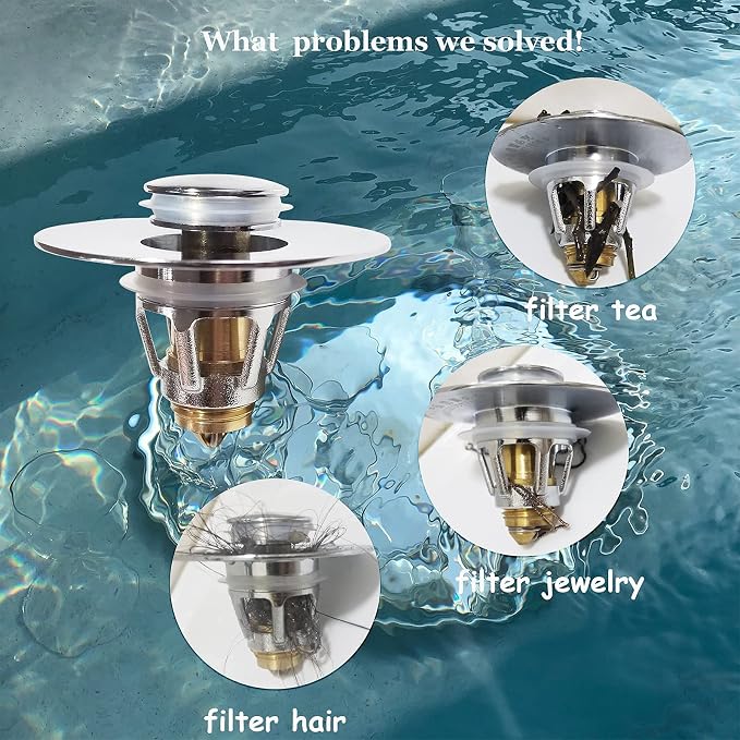 Bathroom Sink Stopper with Hair Catcher – Universal Pop-Up Drain Strainer - Image 9