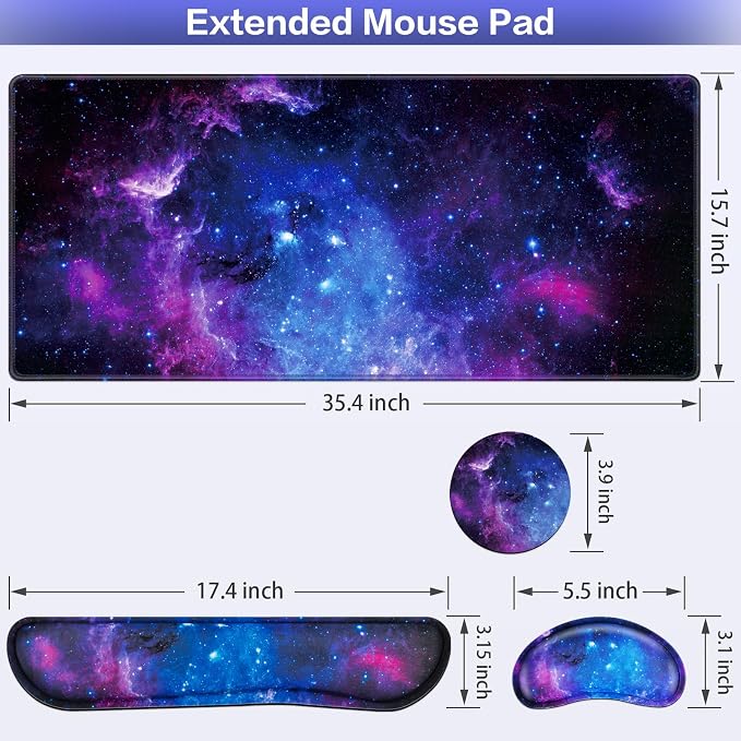 Mouse Pad Galaxy with Wrist Rest, 4-in-1 Large Mousepad+Keyboard Wrist - Image 6