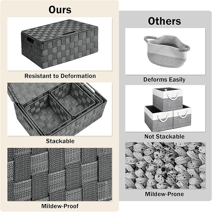 Storage Bins with Lids, Woven Storage Box Organizer Containers Decorative - Image 5