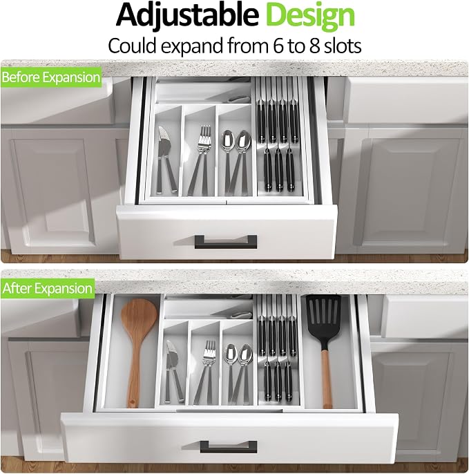 Bamboo Kitchen Drawer Organizer, Expandable Utensil Organizer - Image 2