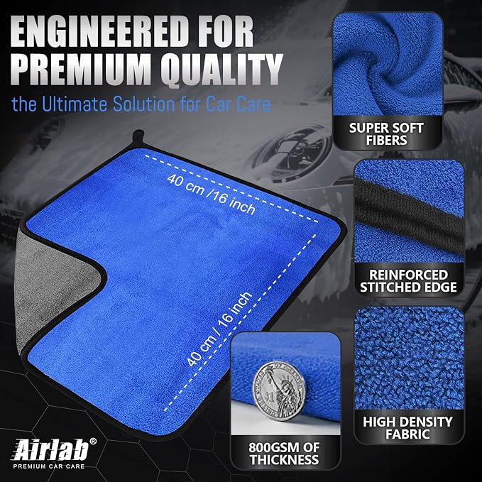 Airlab Microfiber Towels for Cars Wash Drying Thick Plush Cleaning Cloth Auto - Image 2
