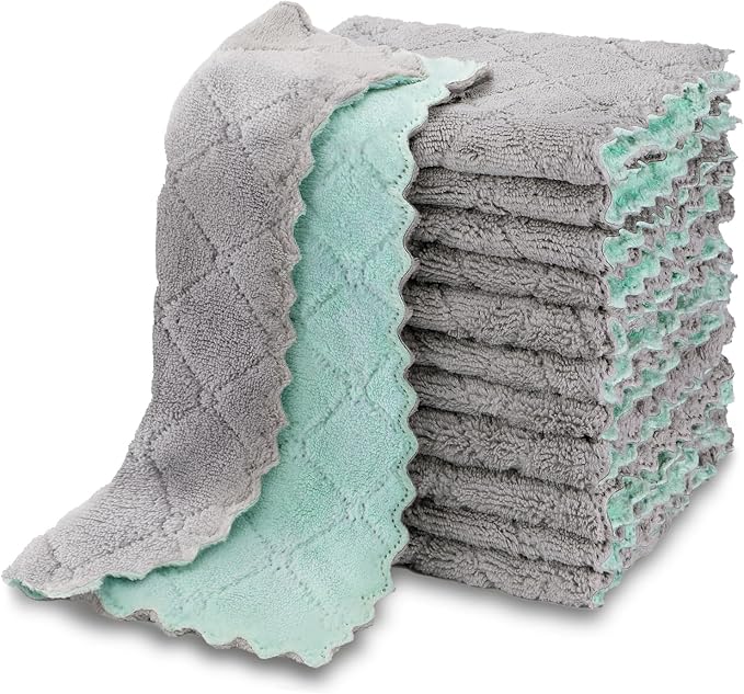 AIDEA Kitchen Towels, 12 Pack Absorbent Coral Fleece Dish Towels, No Odor by AIDEAHOME