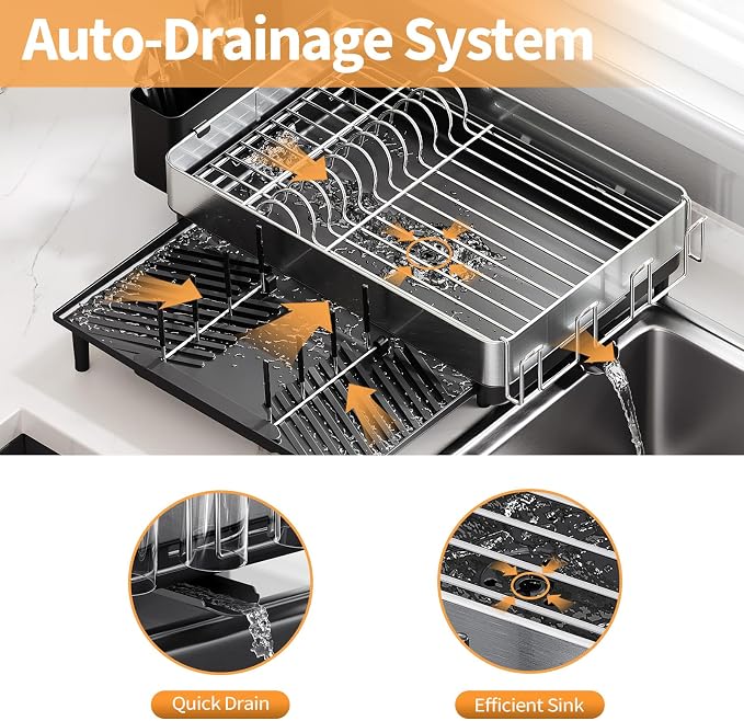 Dish Rack for Kitchen Counter, 304 Stainless Steel Dish Drying Rack, Expandable - Image 7