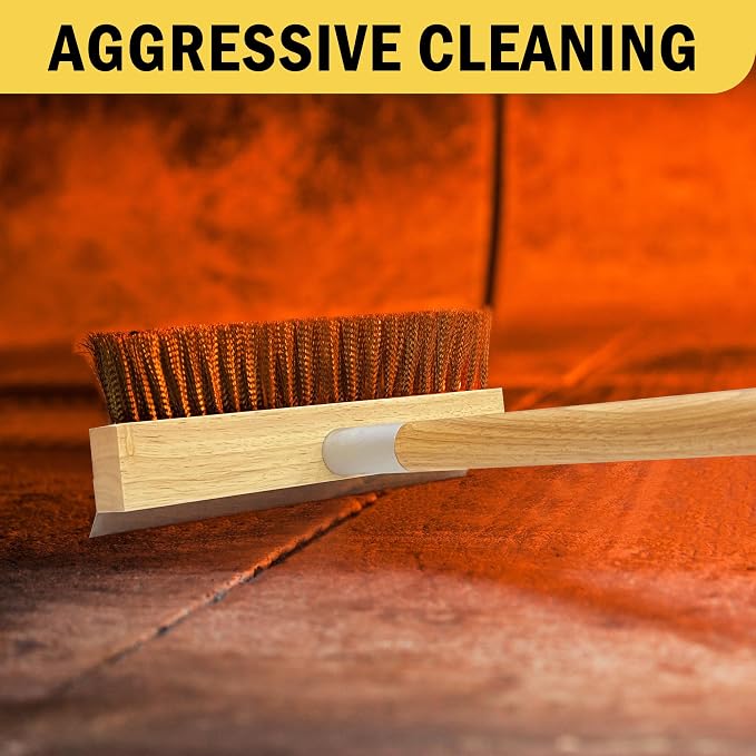 Pizza Oven Brush with Scraper, 60-Inch adjustable-length Long Wood Handle Brass - Image 5