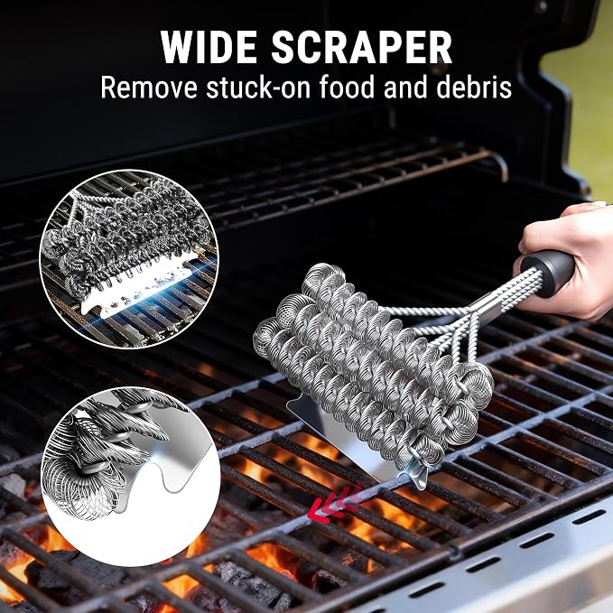 TempPro BBQ Grill Brush with Wide Scraper, Bristle-Free Stainless Steel - Image 3