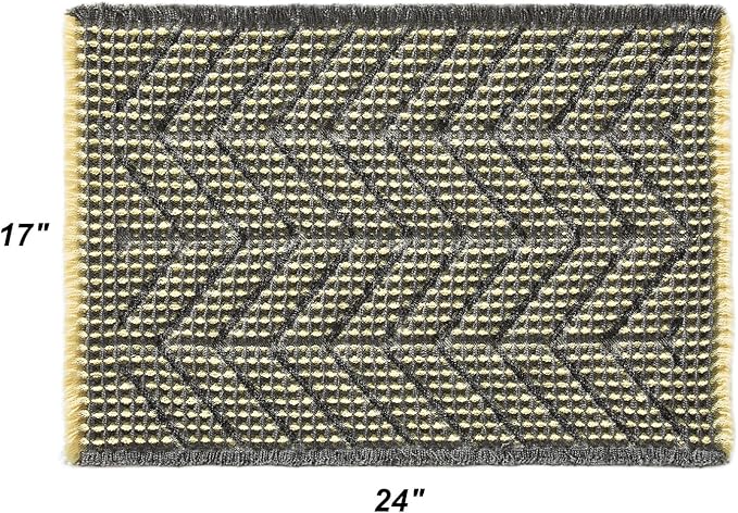 Bath Mats for Bathroom Non Slip,Waffle Luxury Bath Mat,Machine Washable Bath Mat for Shower,Ultra Soft Bathmat,Bluish Grey & Yellow,17"*24"
