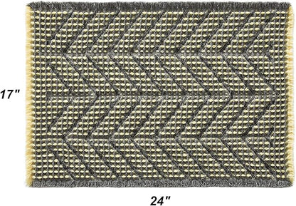 Bath Mats for Bathroom Non Slip,Waffle Luxury Bath Mat,Machine Washable Bath Mat for Shower,Ultra Soft Bathmat,Bluish Grey & Yellow,17"*24"