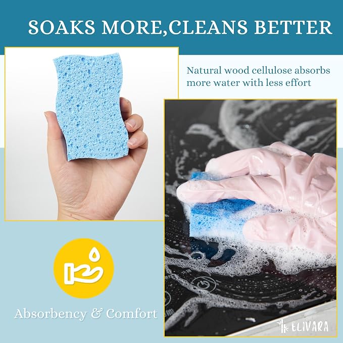 Kitchen Sponges – 12 Pack – Non-Scratch Dual-Sided Cellulose Scrub Sponges - Image 4