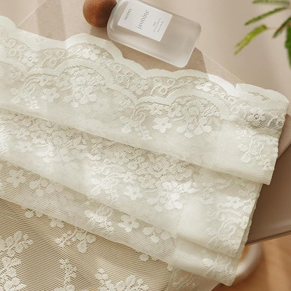 Anmao Vintage Lace Curtains 72 Inches Long 2 Panels Set, Romantic Elegant Light Filtering Semi Sheer Floral Thick Lacy Curtain Drapes for Living Room and Bedroom, Each Panel 55W x 72L, Ivory