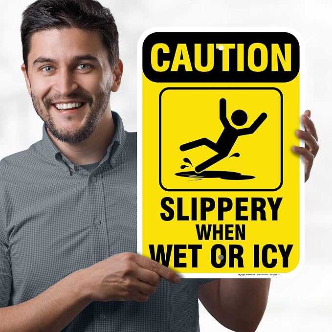 Caution Slippery When Wet Sign or ICY Sign, Fade Resistance, Indoor/Outdoor Use - Image 2