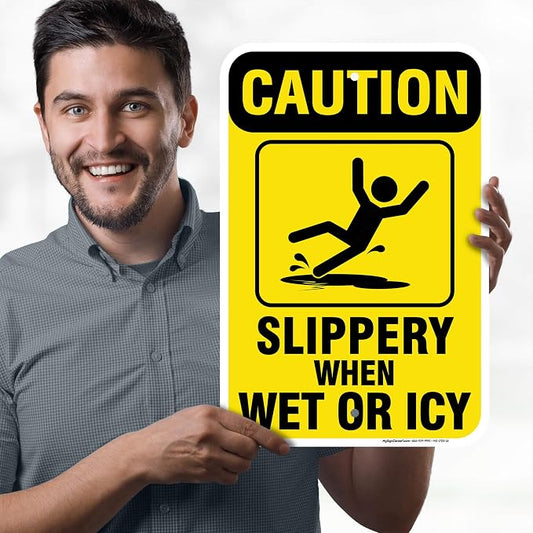 Caution Slippery When Wet Sign or ICY Sign, Fade Resistance, Indoor/Outdoor Use - Image 2
