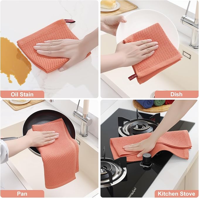Homaxy 100% Cotton Kitchen Towels and Dishcloths Set, 12 x 12 Inches and 13 x - Image 5
