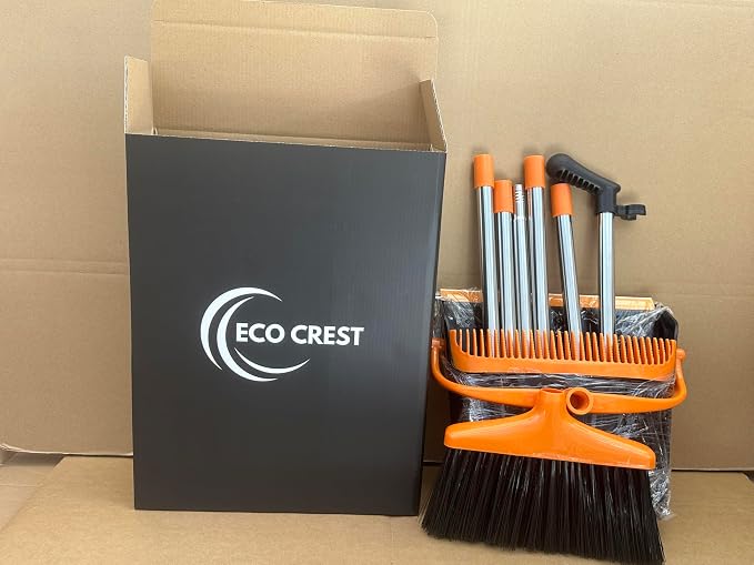 ECO CREST-Mini Dust Pan and Broom Set Long Handle Sweeping Set PP PET Black & by Unknown