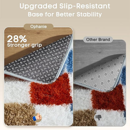 Ophanie Checkered Rainbow Rug for Living Room Bedroom, Colorful Fluffy Soft Cute Fuzzy Area Rugs, Shag Plush Shaggy Bedside Floor 4x6 Furry Carpet for Kids Baby Teen Dorm Nursery Home Decor Aesthetic