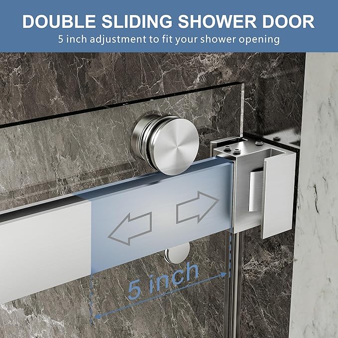 50-54" W x 76" H Frameless Shower Door, Double Sliding Glass Shower Door - Image 6