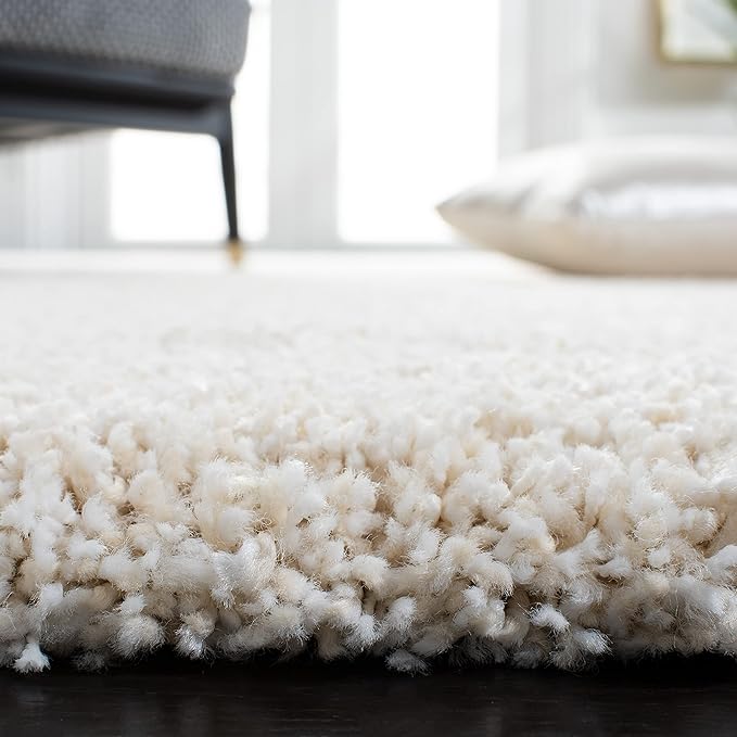 SAFAVIEH Milan Shag Collection Area Rug - 5'1" Round, Ivory, Solid Design, Non-Shedding & Easy Care, 2-inch Thick Ideal for High Traffic Areas in Living Room, Bedroom (SG180-1212)
