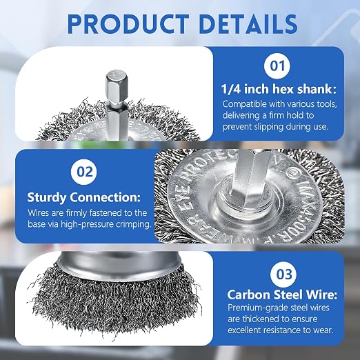 10 Pcs Drill Wire Brushes Coarse Carbon Steel Crimping Wire Wheel Cup Brushes - Image 3