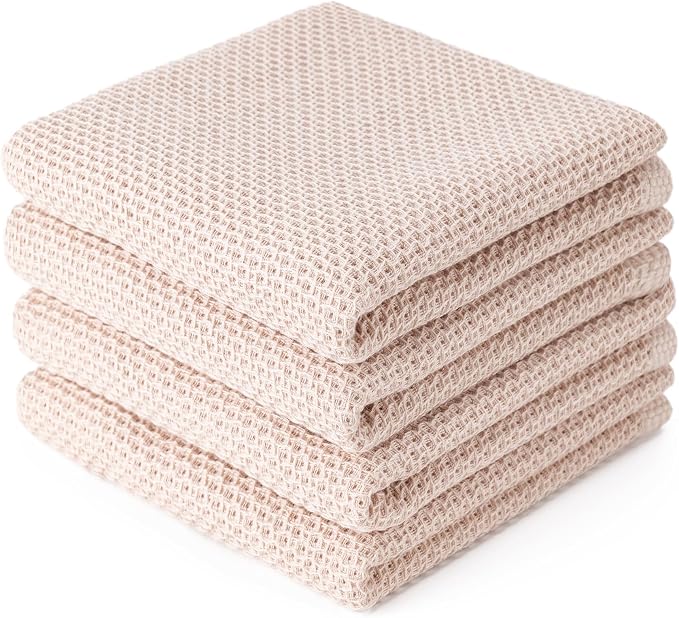 BOOMIBOO 4-Pack Dish Towels, 100% Cotton Waffle Weave, Ultra Soft Absorbent by BOOMIBOO