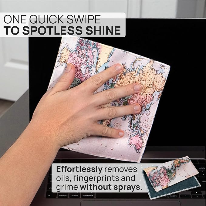 Quick Cloth Microfiber Glasses Cleaning Cloths – 8x8, World Map, 1 Pack - Image 2