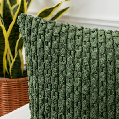 Kevin Textile 14x36 Inch Long Lumbar 1 Pack Boho Decorative Throw Pillow Cover Soft Striped Corduroy Rectangle Cushion Case Farmhouse Solid Color Accent for Living Room Couch Sofa Bed, Moss Green
