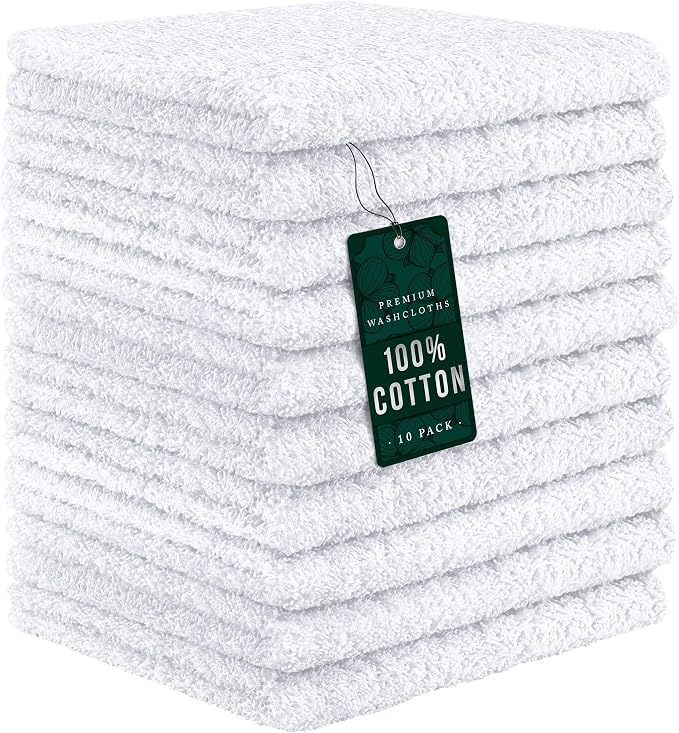 DecorRack 10 Pack 100% Cotton Wash Cloth, Luxurious Soft, 12 x 12 inch Ultra by DecorRack