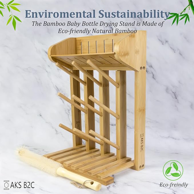 Bamboo Baby Bottle Drying Rack, Vertical Space Saving Kitchen Organizer - Image 6