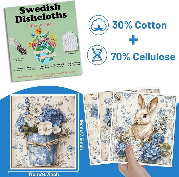 Vintage Swedish Dishcloths for Kitchen, Reusable Absorbent Cellulose Sponge - Image 2