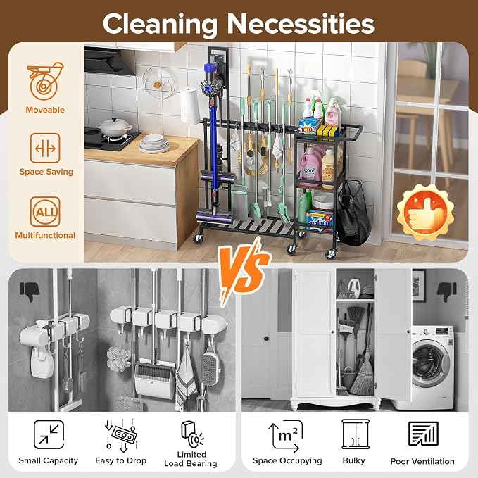 Housolution Cleaning Utility Cart on Wheels, Vacuum Stand Compatible - Image 7