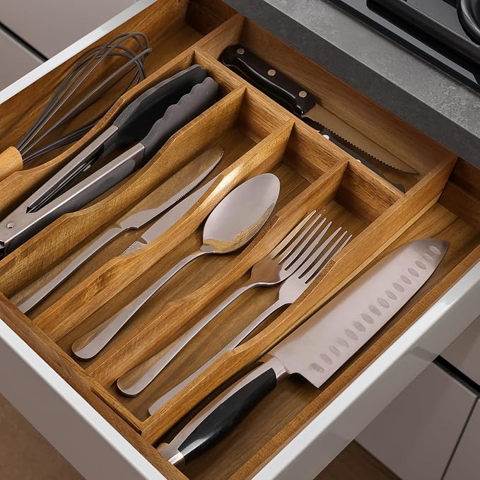 Expandable Acacia Kitchen Drawer Organizer - Image 4