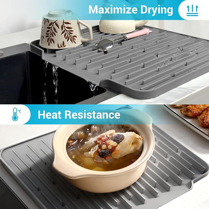 Silicone Dish Drying Mat for Kitchen Counter, Foldable & Heat Resistant Drying - Image 4