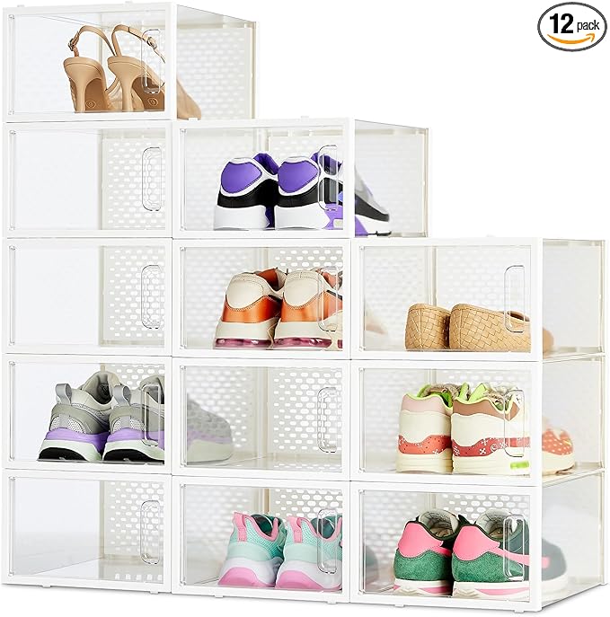 Amazon Basics Stackable and Foldable Clear Shoe Storage Organizer Box by AmazonBasics