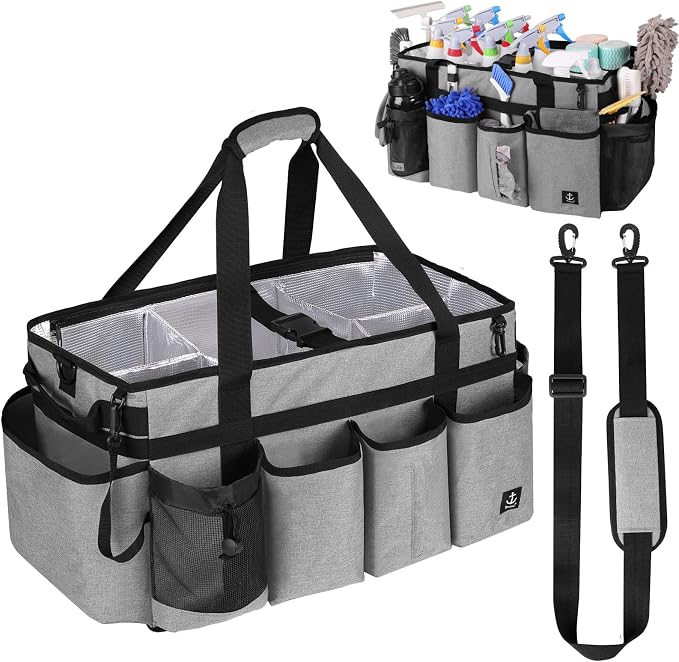 Extra large Cleaning Caddy Bag Built-in Sturdy Support Board, Cleaning Organizer by Timoxi