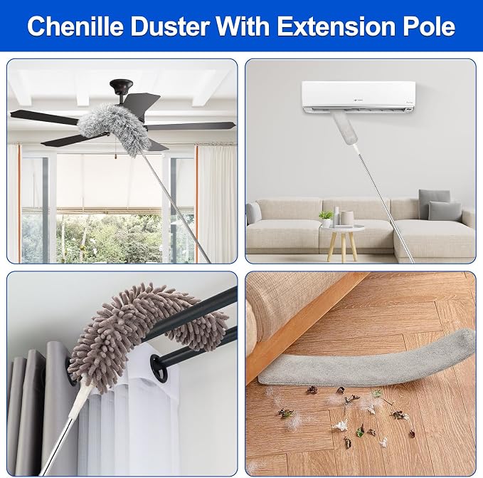 Microfiber Duster with Extension Pole 30 to 100 Inches, Washable Dusters - Image 5