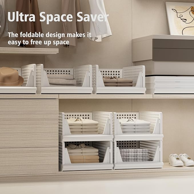 Proarea 5 Pack Stackable Plastic Storage Basket Closet Organizer Bin Foldable - Image 4