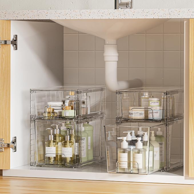 Vtopmart 4 Pack Clear Stackable Storage Drawers, Plastic Drawers - Image 2