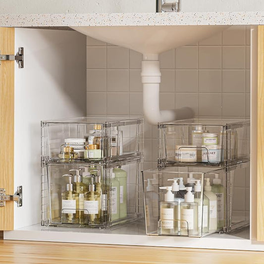 Vtopmart 8 Pack Clear Stackable Storage Drawers, Plastic Drawers - Image 2