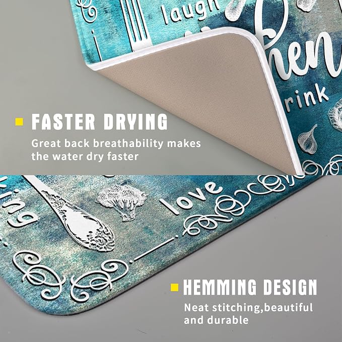 Blue Grey Dish Drying Mat 16x18 Inch Cooking Delicious Absorbent Drying Pad - Image 3