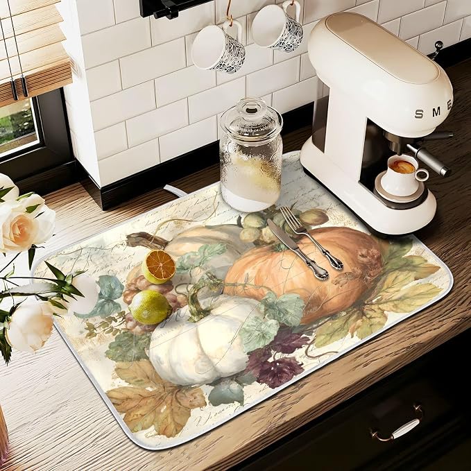 Autumn Pumpkin Fall Leaves Thanksgiving Dish Drying Mat - Image 8