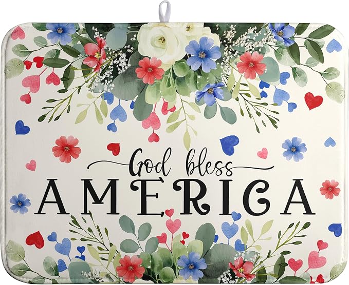 4th of July Patriotic Floral Dish Drying Mat Summer Memorial Day Large Kitchen by farg