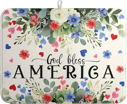 4th of July Patriotic Floral Dish Drying Mat Summer Memorial Day Large Kitchen by farg